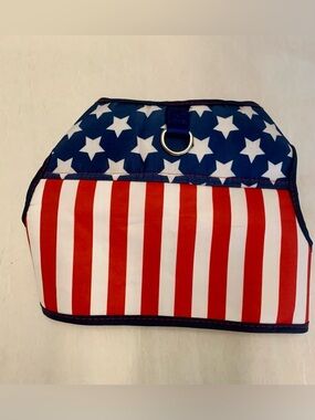 The Citizen Stars And Stripes Dog Harness with snap buckle. Light weight.